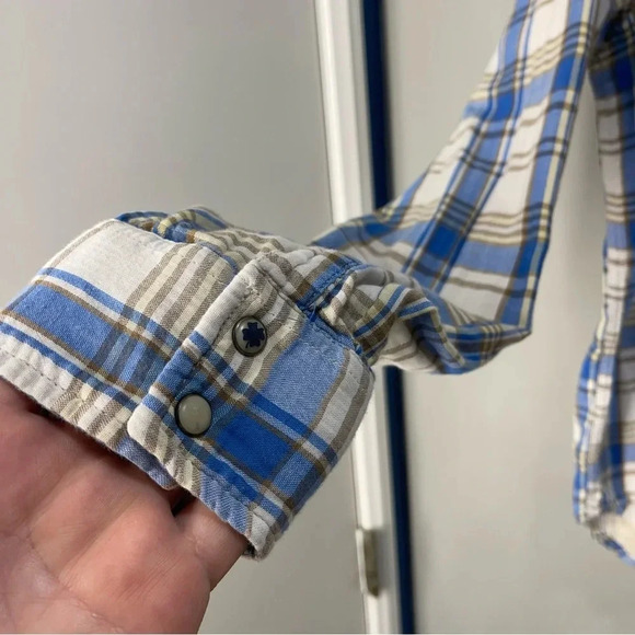 Lucky Brand Pearl Snap Shirt Mens XL Blue Plaid Long Sleeve Western Classic Fit - Picture 2 of 9